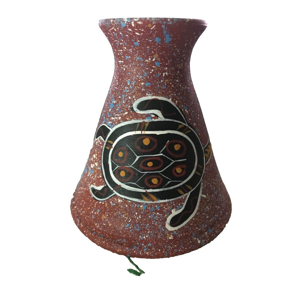 Native American Style Pottery Bowl Vase Terra Cotta Artist Signed Turtle Theme